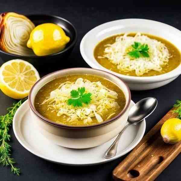 Луковый суп с капустой и лимоном